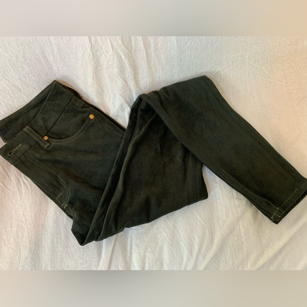 7FAMK Stretch Velvet Legging in Dark Olive Green
